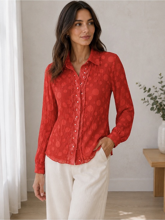 h & D Tops - Orange Polka Dot Blouse- size M